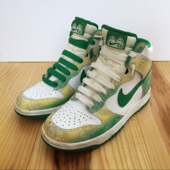 Nike Shoes - Nike Green Yellow Lace Print High Top Sneakers 6.5